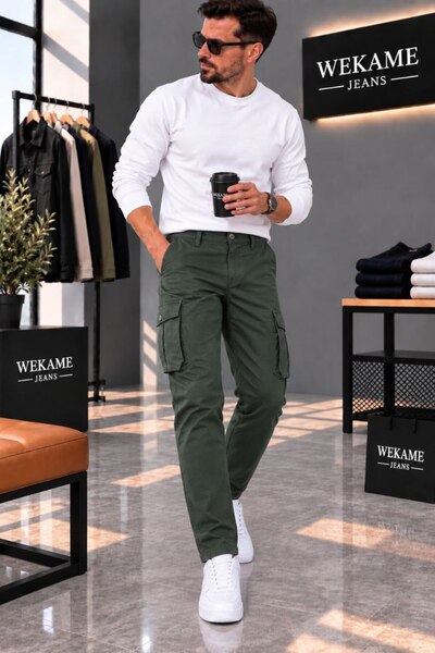WKM Pantaloni cargo slim fit din gabardină pentru bărbați