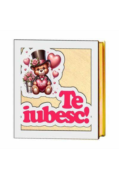 OEM Cutii pentru aranjamente cu licheni Lemn, Alb, Urs, Te iubesc, 30cm, BL029