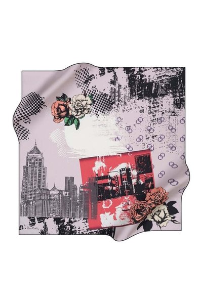 Pierre Cardin Pure Tivil Silk Scarf 8392438 915 Black Dried Rose Object Pattern