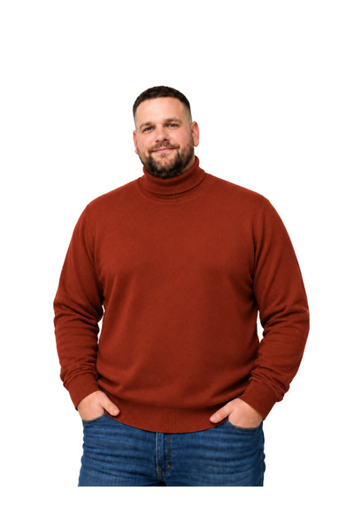 BattalModa Men's Plus Size Cinnamon Color Full Turtleneck Sweater Xl-2Xl-3Xl-4Xl