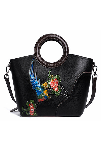 PriStyle Geanta Dama PriStyle, Piele Naturala Premium, Design cu Colibri si F...