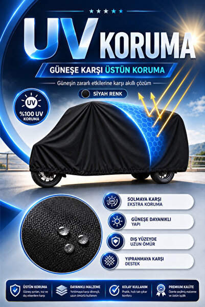 Motobros KRAL MOTOR SARIN Uyumlu 3 Tekerlekli Elektrikli Araç Brandası Siyah Su Geçirmez UV Korumalı 4 Mevsim Motosiklet Branda
