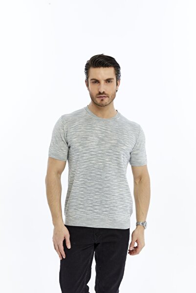 Trist Star Gray Men's 100% Cotton Crew Neck Short Sleeve Crochet Knit T-Shirt...