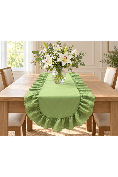 NURGİTA HOME Fistolu Fırfırlı Duck Keten Runner &Dekoratif Örtü & Masa Örtüsü...
