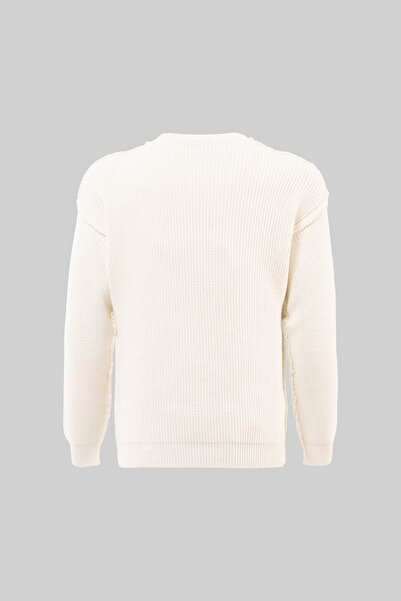 Machinist Men's Thessaloniki Knitted Dirty Stitching Crew Neck Oversize Knitwear Ecru