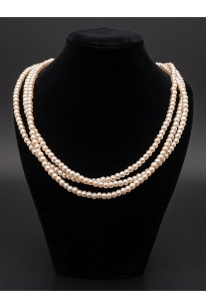 SEVA'S BİJUTERİ Women's 3 Row Majorca Pearl Layered Necklace for Wedding and Engagement