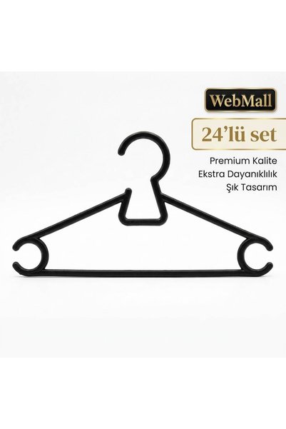 Webmall 24 Pieces Black Plastic Clothes Hangers a Quality Set of 24