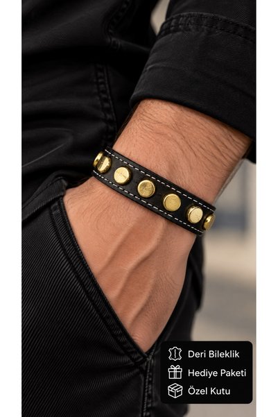 HER ŞEY NOTA www.herseynota.com Corveth Onyxmedal Black Leather Men's Bracele...
