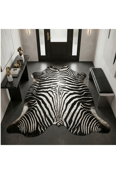 İthal Premium Beyaz Gold Zebra Baskılı Hakiki Dana Postu 200x210cm