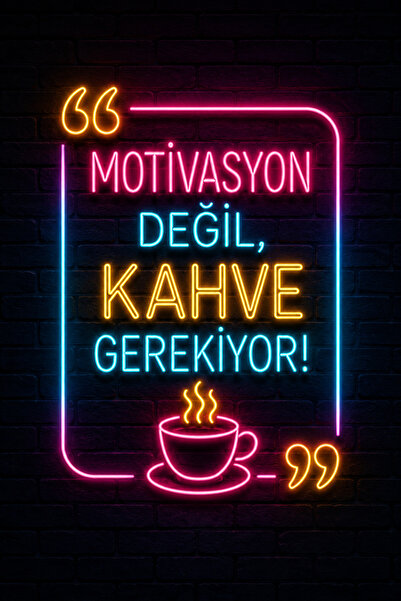 Lucena Neon Kahve Duvar Yazısı Metal Tablo Dekoratif Ofis Mutfak Kafe Duvar D...