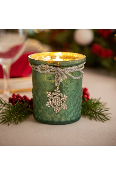 Ornament24 Suport decorativ de Craciun pentru lumanare cu pandantiv fulg de n...