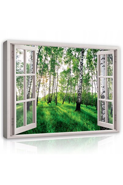 Wallarena Tablou VIZIU DE LA FEREASTRA 3D Pentru Living Pădure Mare 120x80
