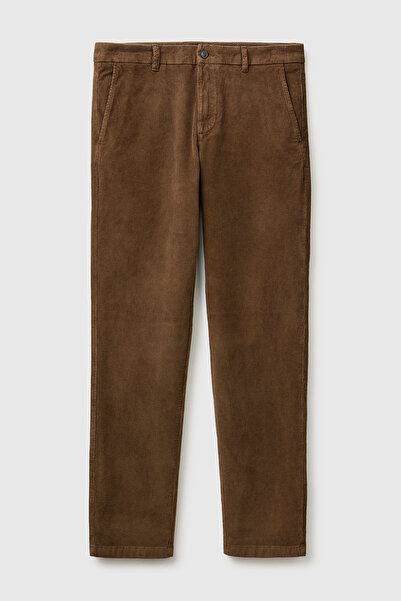 United Colors of Benetton Men's dark brown cotton blend slim fit velvet trous...