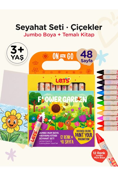 Lets Mum Boya Seyahat Seti – 12 Renk + Boyama Kitabı Çiçekler Temalı | Let's