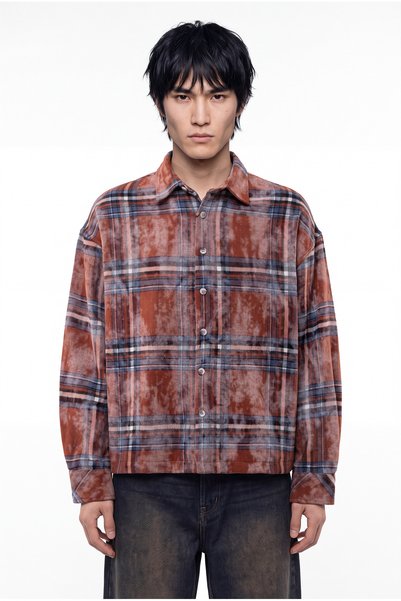 Machinist Men's Plaid Long Sleeve Oversize Shirt Rust Navy