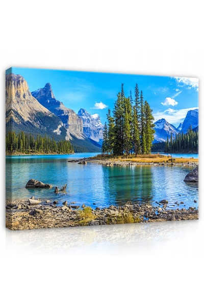 Wallarena TABLOU PE PÂNZĂ CU MONTANĂ, LAC ȘI PEISAJ NATURAL, PENTRU PERETE, D...