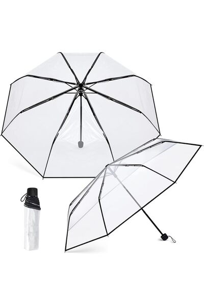 SYOSI Clear Umbrella: Transparent, Portable, Foldable, Manual Open/Close, Wedding Travel Dating, 1 P