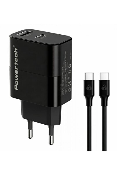 POWERTECH Φορτιστής τοίχου PT-1637 με καλώδιο, USB/USB-C, 20W, μαύρο