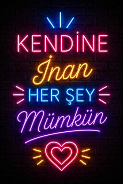 Lucena Kendine İnan Her Şey Mümkün Neon Yazılı Metal Duvar Tablosu Motivasyon...