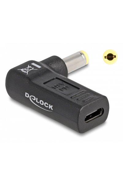 DELOCK τροφοδοτικό 60011, USB-C σε 5.5x2.5mm, 90 ° μαύρο