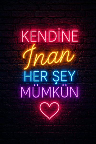 Lucena Neon Kendine İnan Her Şey Mümkün Metal Duvar Tablosu Motivasyon Dekor ...
