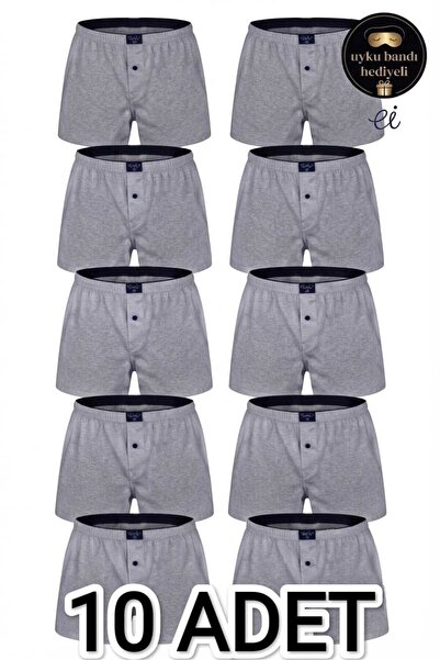 Tutku Pack of 10 Gray Cotton Combed Cotton Buttoned Plain Men's Boxer Set - C...