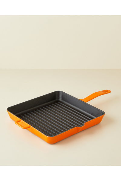 Hecha Demir Döküm Kare Grill Tava 30 cm Turuncu Degrade