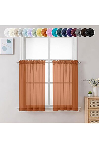 Chyhomenyc Sheer Curtains 36 inch Length 2 Panels, Light Filtering Voile Rod ...