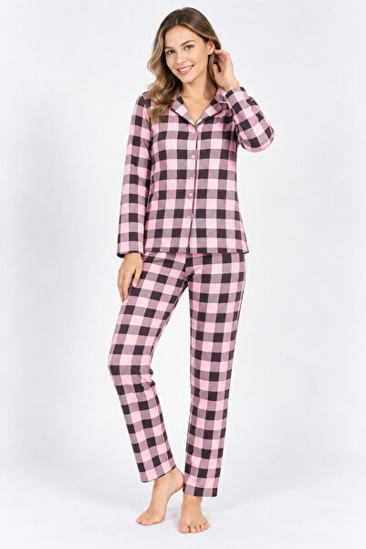 Miss Lale Pijama Γυναικείες ροζ και μαύρες καρό πυτζάμες