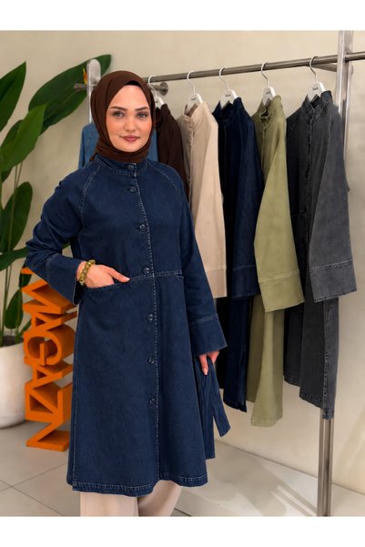 Magazin Kemerli Düğmeli Trençkot KOYU DENİM 7591