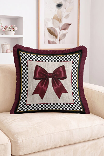 Realhomes Burgundy Ribbon and Black-White Checkered Patterned Fringed-Tassele...