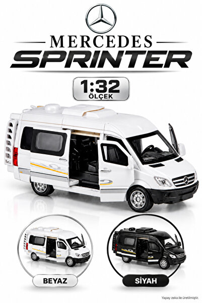 craftivio 1:32 Mercedes Sprinter Işıklı Metal Çek Bırak Oyuncak Minibüs Karavan