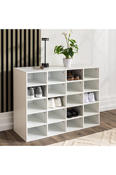 SERSIMO Pantofar L cu 20 compartimente, 92x67x33 cm, alb