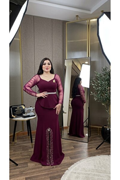 Basmat Saja Salon For Ladies Tailoring طقم مناسبات سهره فاخر بلون توتي مع أكم...