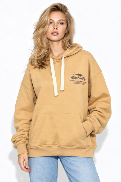 VENA Kadın Jolie Baskılı Sweatshirt %100 Pamuk-Sarı