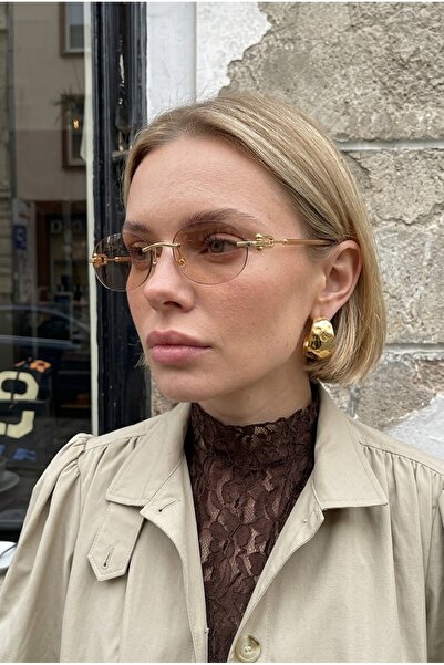 Chunky Frame Cartiess Metal Oval Kadın Nude Degrade Kesme Cam Gold Çerçeveli ...