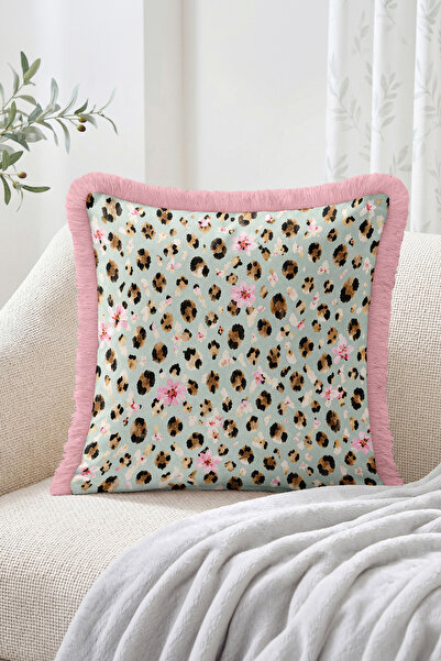 Realhomes Leopard Print Pink Floral Throw Pillow Cover with Fringe-Tassel for...