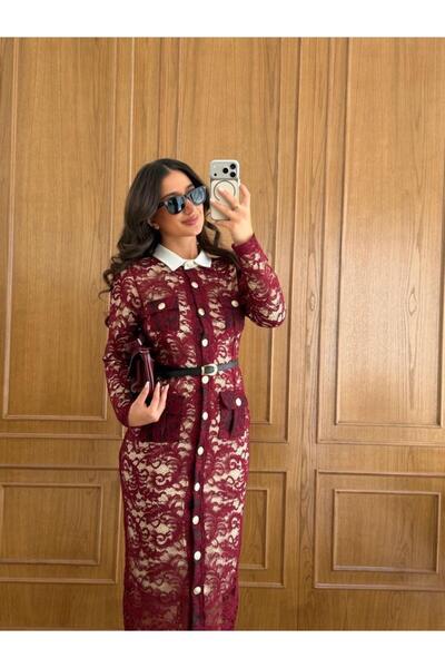 Ware Rochie midi elegantă, cu mânecă lungă, căptușită, cu model din dantelă L...