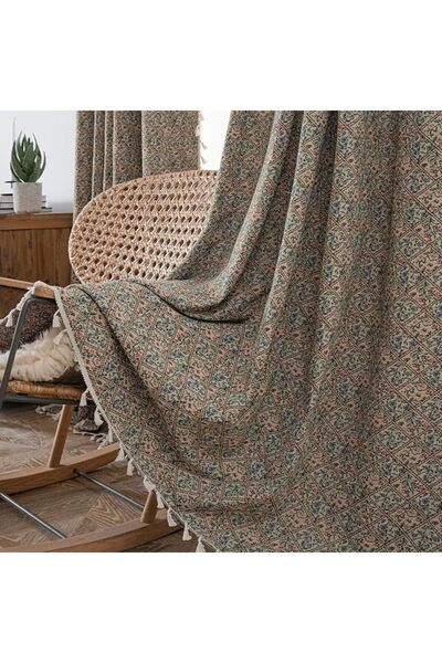 GENERAL ستائر بوهو جاكار من ENJOYBRIDAL بطول 63 بوصة، لوحتين، ستائر زرقاء بنق...