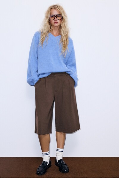 Pull & Bear Pileli kumaş bermuda şort, tailored fit