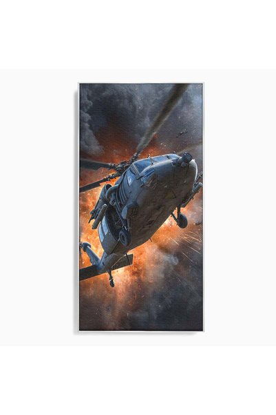Luxcanva Tablou Canvas Elicopter In Flacari 60x120 cm cu Rama Argintiu Razboi...