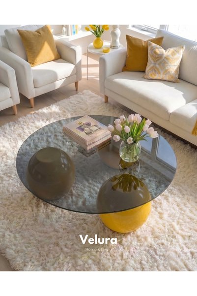 Velura Home & Living Küre Orta Sehpa - Sarı - Yuvarlak Füme
