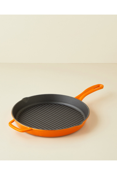 Hecha Demir Döküm Yuvarlak Grill Tava 28 cm Turuncu Degrade