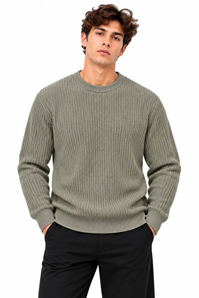 ribana Men's Crew Neck Long Sleeve Knit Sweater B27001