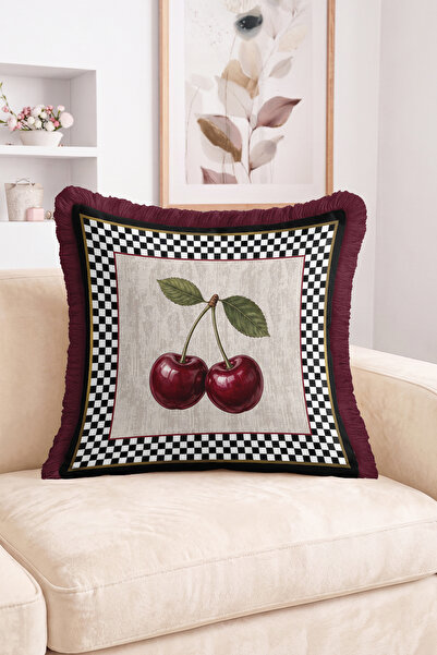 Realhomes Cherry Patterned Black and White Checkered Framed Decorative Throw ...