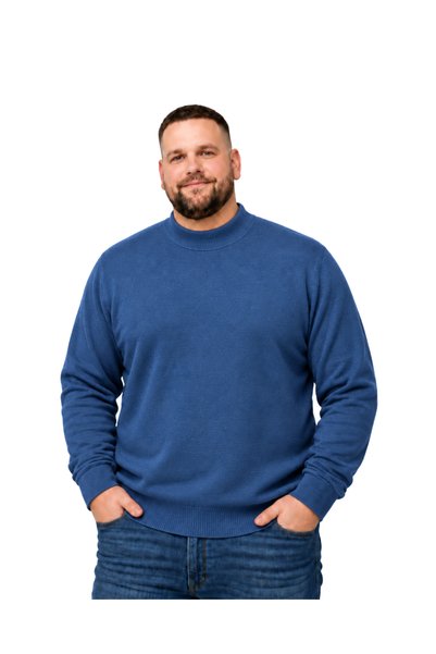 BattalModa Men's Large Size Indigo Half Turtleneck Sweater Xl-2Xl-3Xl-4Xl