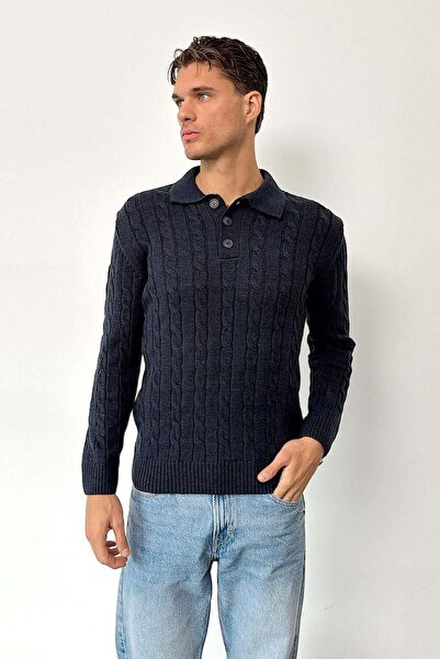 JB John Borners Men's Polo Collar Buttoned Hair Knit Pattern Knitwear Sweater...