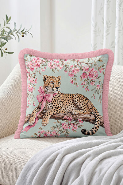 Realhomes Floral Cheetah Figured Pink Bow Pastel Patterned Fringed-Tasseled T...
