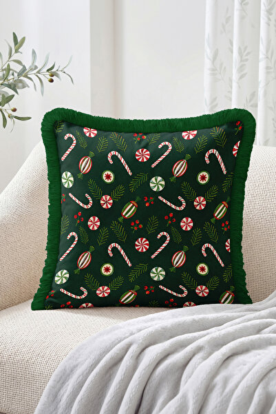 Realhomes Christmas Candy Cane and Christmas Candy Patterned Fringed-Tasseled...