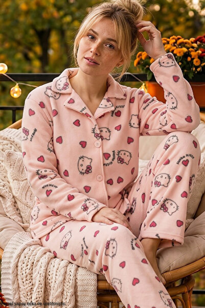 Siyah İnci Σετ πιτζάμες με σχέδιο Hello Kitty σολομού, πλεκτό με κουμπιά, από...